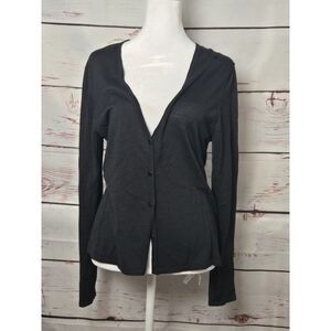 Eileen Fisher Womens Cardigan Small Black V-Neck Button down 100% Silk Classic
